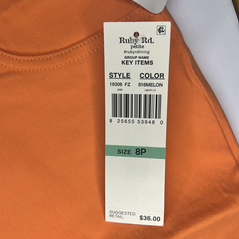 NWT Ruby Rd. Vibrant Orange/Melon Women's Stretch Slimming Bermuda Shorts, 8P - Picture 3 of 5